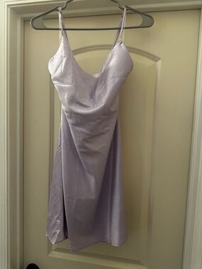 Lilac Satin Midi Dress with Cowl Neck